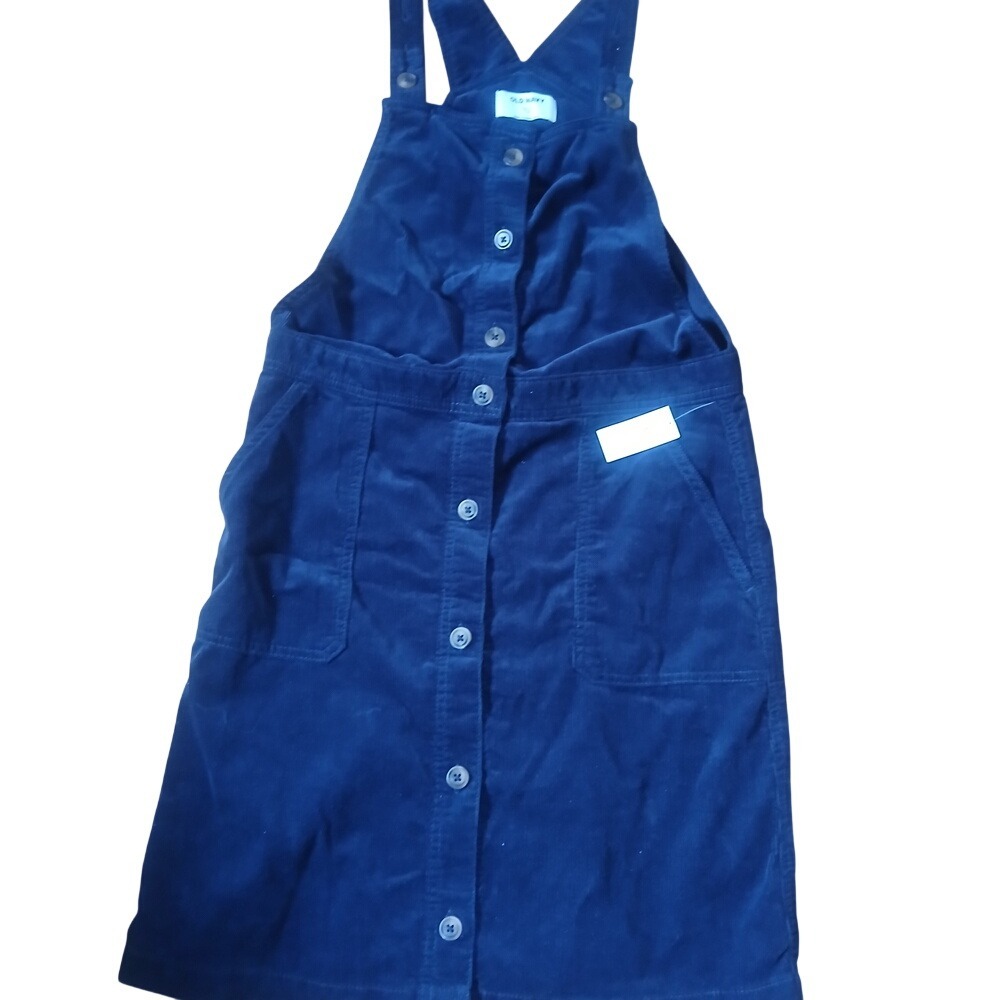 Old Navy Corduroy Jumper Dress Girls XXL 14 Plus Navy Blue Button Front Overall
